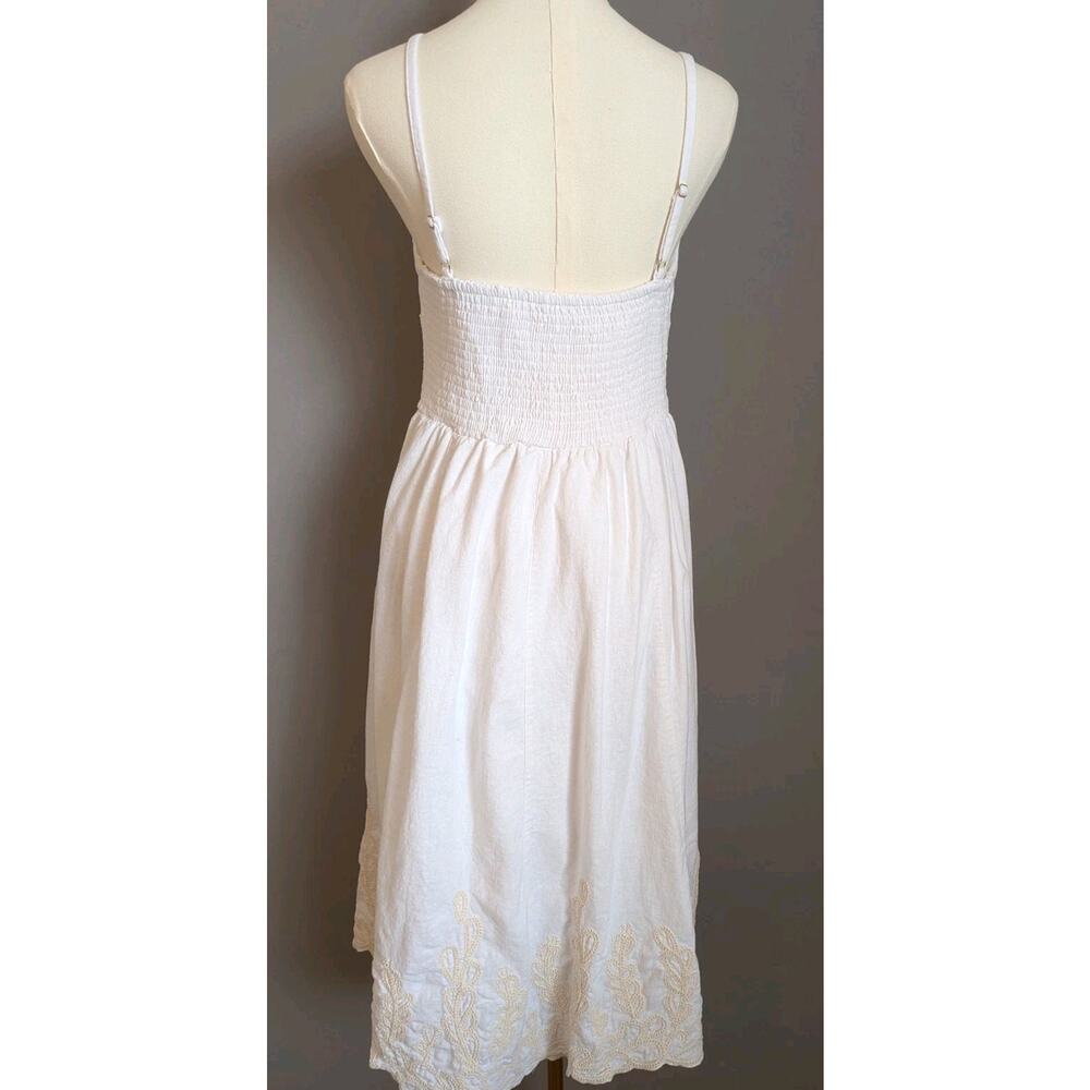 Christian Lacroix White Linen Blend Embroidered Sundress Smocked Boho Medium - Picture 3 of 9